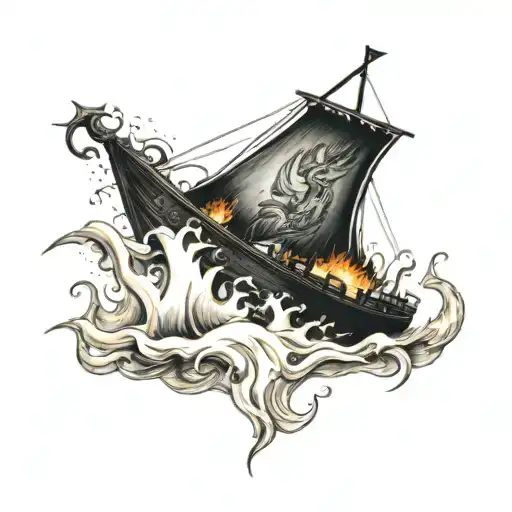 vikings boat on fire tattoo design idea