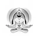 A man meditating in yoga pose with an eye above aware of his senses, his thoughts and his feelings being awakened tattoo design idea