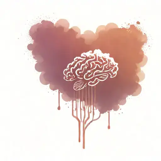 A stylized brain with intricate neural pathways intertwined with images of mountains and forests, symbolizing the connection between nature and neuroscience tattoo design idea