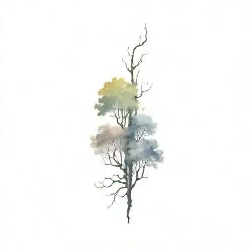 A black-grey tattoo of a neural network intertwined with a forest scene, representing the client's occupation as a neuroscientist and love for nature tattoo design idea
