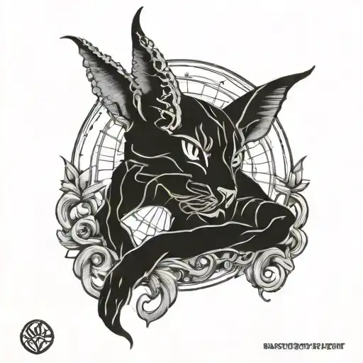 half cat half baphomet satanic blend tattoo design idea
