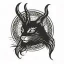 half cat half baphomet satanic blend tattoo design idea