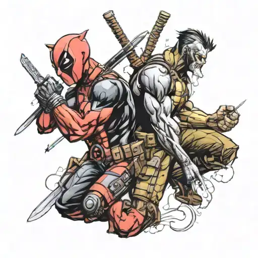 deadpool and wolverine X men tattoo design idea