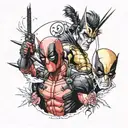 deadpool and wolverine X men tattoo design idea