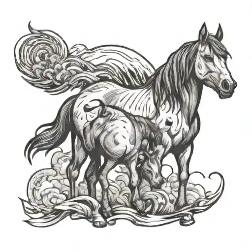 Design a tattoo inspired by Tyler Childers' music, incorporating a dog and horse in a unique way tattoo design idea