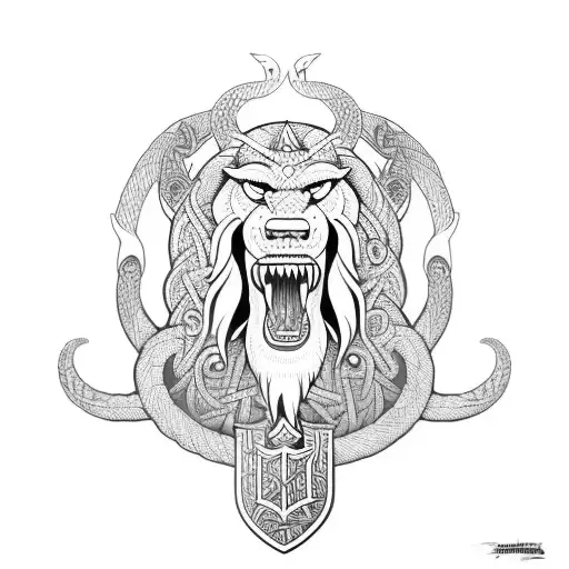 jormungandr with viking fenrir sheild tattoo design idea