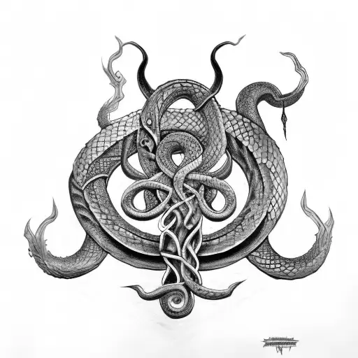 jormungandr and fenrir whit runes and snake and el tre  tattoo design idea