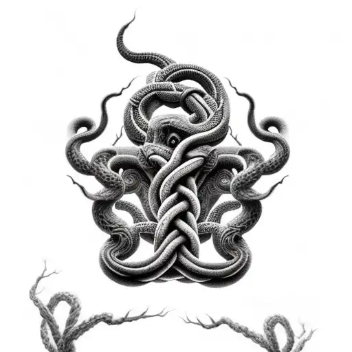 jormungandr around tree norse tattoo design idea