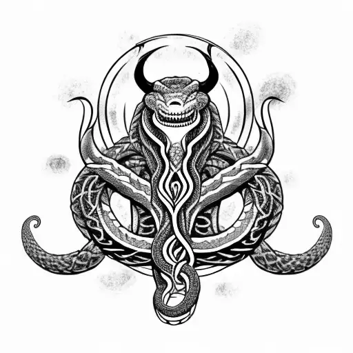 jormungandr and fenrir whit runes and snake and blood tattoo design idea