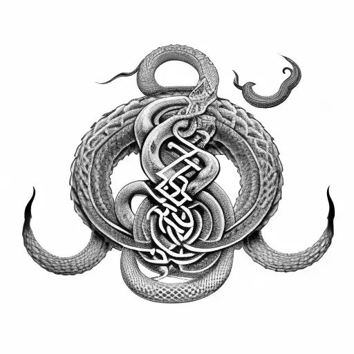 jormungandr and fenrir whit runes and snake and el tre  tattoo design idea