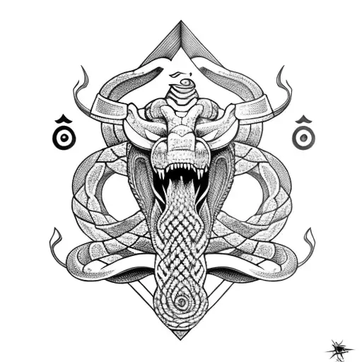 jormungandr and fenrir whit runes and snake and el tre  tattoo design idea