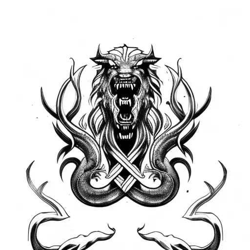 Fenrir norse mythical jörmungandr fight tattoo design idea