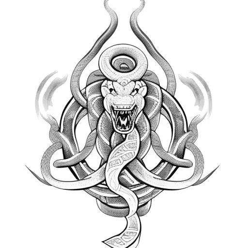 jormungandr and fenrir whit runes and snake tattoo design idea