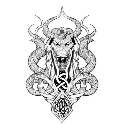 jormungandr and fenrir whit runes  tattoo design idea