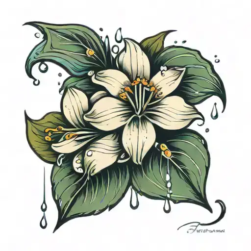 flower and rain tattoo design idea