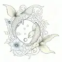 Full sleeve with yin yang koi fish, morning glory, moonvine, luna moth, butterly   tattoo design idea