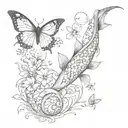 Full sleeve with yin yang koi fish, morning glory, moonvine, luna moth, butterly   tattoo design idea