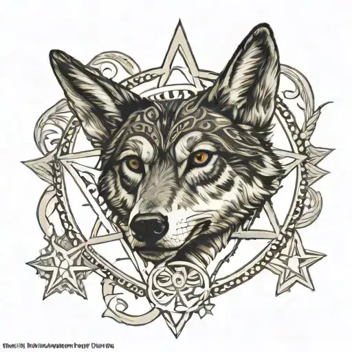 Turkish gray wolf ataturk and crescent and star tattoo design idea
