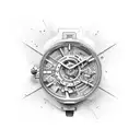 exploded axonometric timepiece tattoo design idea