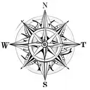 compass arrows with small lotus flower in bottom right hand corner tattoo design idea