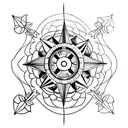 compass arrows with small lotus flower in bottom right hand corner tattoo design idea