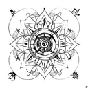 compass arrows with small lotus flower in bottom right hand corner tattoo design idea