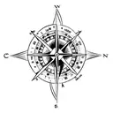 simple compass cross with arrow pointing North with small lotus flower in bottom right hand corner tattoo design idea
