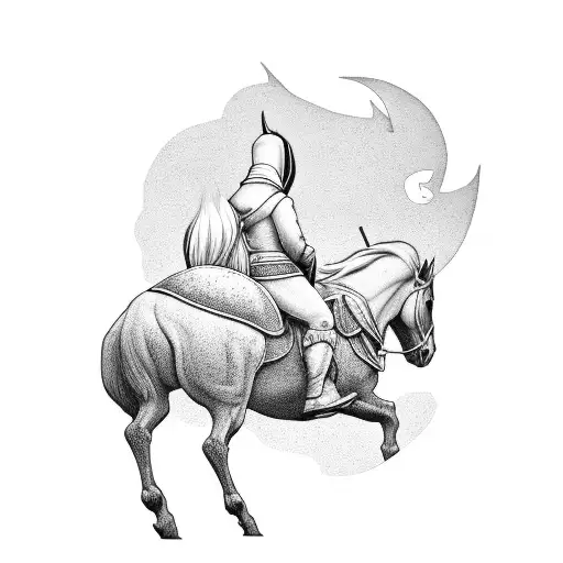 headless, horseman with a pumpkin head on a horse tattoo design idea
