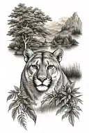 cougar with nature scene tattoo design idea