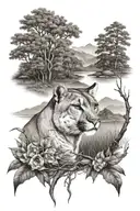 cougar with nature scene tattoo design idea