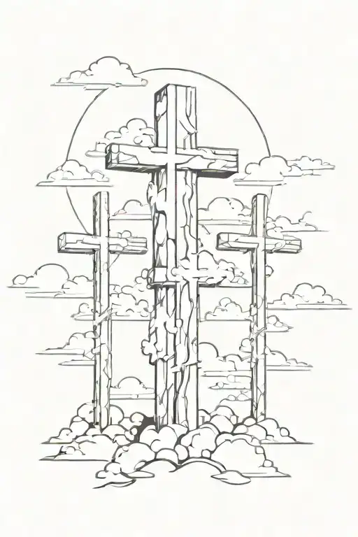Three crosses with a sky and clouds  tattoo design idea
