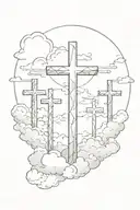 Three crosses with a sky and clouds  tattoo design idea