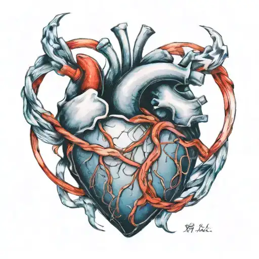 A heart symbol with two small collars, one red, one blue   intertwined within it. tattoo design idea