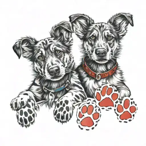 2 Paw Prints with Collars. blue and red tattoo design idea