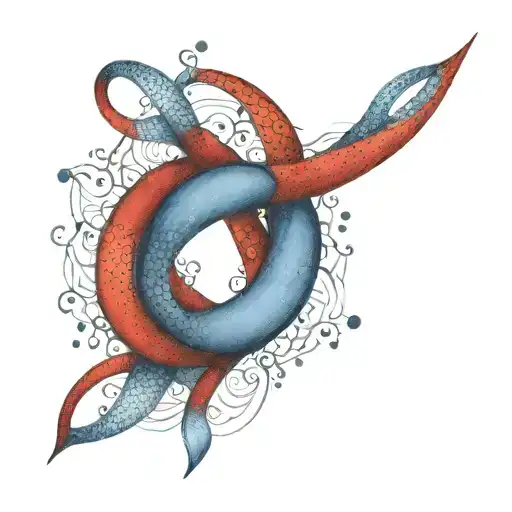   blue and red collars forming an infinity symbol or intertwined loops. tattoo design idea