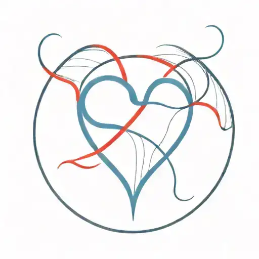 A heart symbol with two small collars, one red, one blue   intertwined within it. tattoo design idea