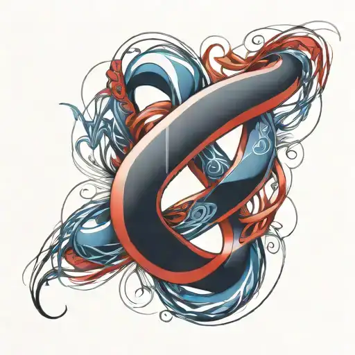 An abstract pattern with blue and red collars forming an infinity symbol or intertwined loops. tattoo design idea