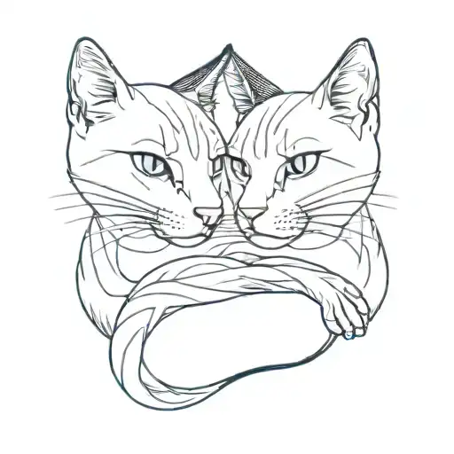 Two cats, each wearing a blue and red collar, curled up to form an infinity loop.  tattoo design idea