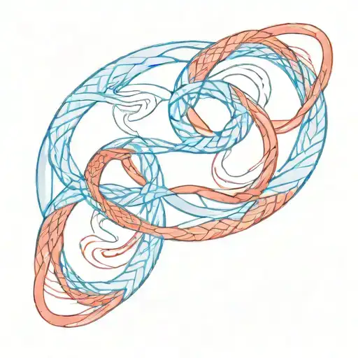   blue and red collars forming an infinity symbol or intertwined loops. tattoo design idea