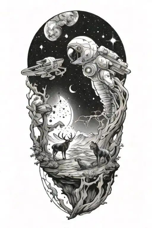 travel, animals, celestial, space tattoo design idea