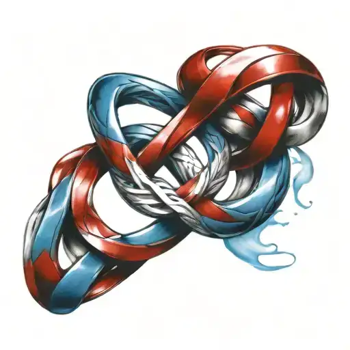   blue and red collars forming an infinity symbol or intertwined loops. tattoo design idea