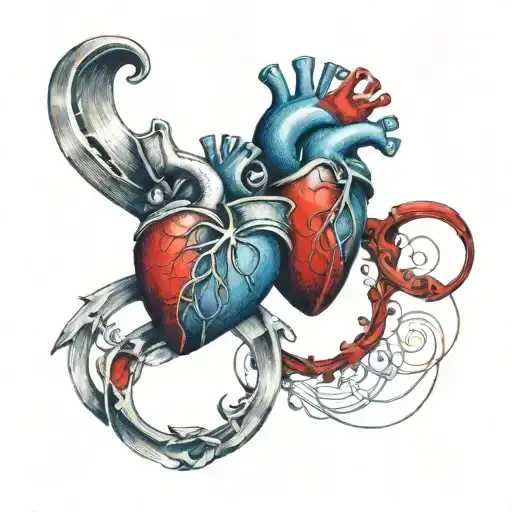 A heart symbol made  with two small collars, one red, one blue   tattoo design idea