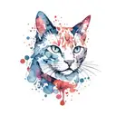 Design: Watercolor splashes forming abstract cat shapes. with red collar   tattoo design idea