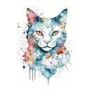 Design: Watercolor splashes forming abstract cat shapes. with red collar   tattoo design idea