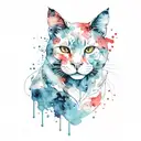 Design: Watercolor splashes forming abstract cat shapes. with red collar   tattoo design idea