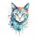 Design: Watercolor splashes forming abstract cat shapes. with red collar   tattoo design idea