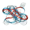 An abstract pattern with blue and red collars forming an infinity symbol or intertwined loops. tattoo design idea
