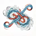 An abstract pattern with blue and red collars forming an infinity symbol or intertwined loops. tattoo design idea