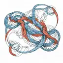 An abstract pattern with blue and red collars forming an infinity symbol or intertwined loops. tattoo design idea