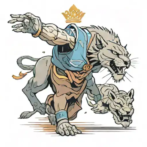 avatar aang training with a lion wearing a crown  tattoo design idea
